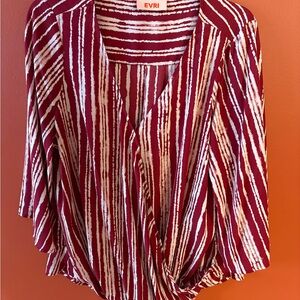 EVRI Women's Burgundy and White Striped Blouse